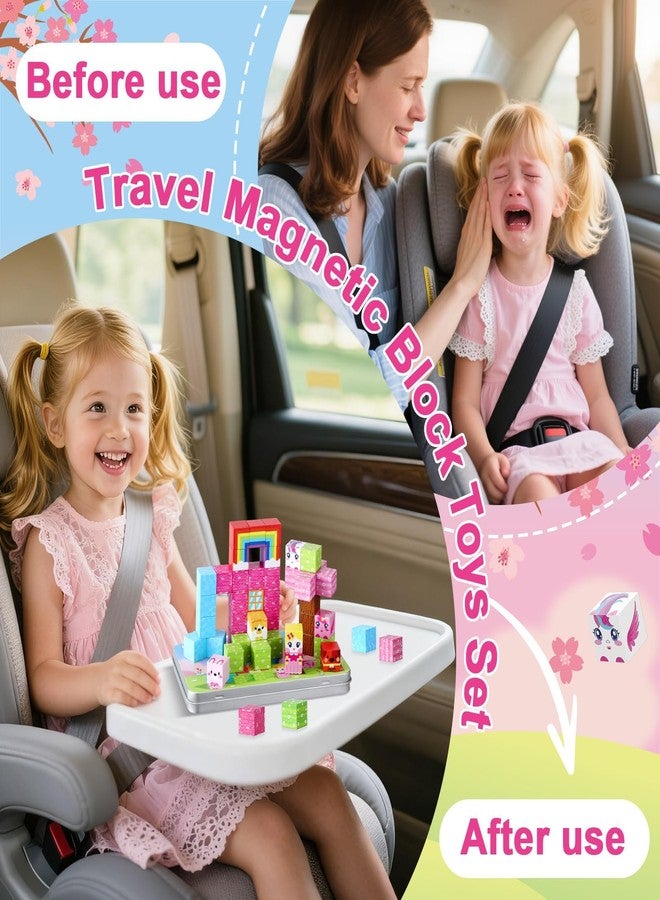 QOUBAI 45PCS Mini Magnetic Building Blocks Travel Toys, Magnet Cubes Tiles Set with Case, Birthday Classroom Learning Gifts for Kids Toddlers, Boys & Girls Ages 3-8 (Unicorn Rainbow) - Image 4